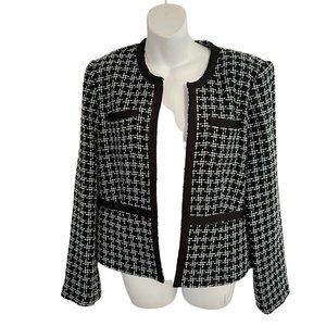 Grace Elements Tweed Open Plaid Blazer Women Size 14 Gray / Black
